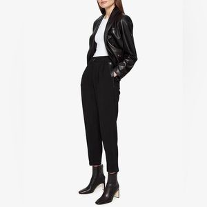 Anine Bing Elenor black pleated tapered pants w/leather inset size 32 US 0-2